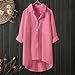 Casual Solid Color Button Up Collared Shirt For Women 3/4 Sleeve T Shirt Top Plain Tees for Women (XXL)F