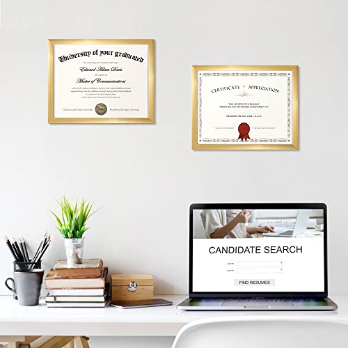 Image of upsimples Certificate Frame, 8.5 by 11 Glass Diploma Frames, 5 Pack, Gold | Displays 8.5x11 Document and Degree, Graduation Gift for Wall or Tabletop Decor, High-definition Glass