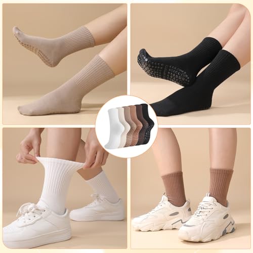Image of Jspupifip Cute Pilates Socks with Grips for Women Non Slip Grip Yoga Socks Crew Sock for Ballet Barefoot Workout Hospital