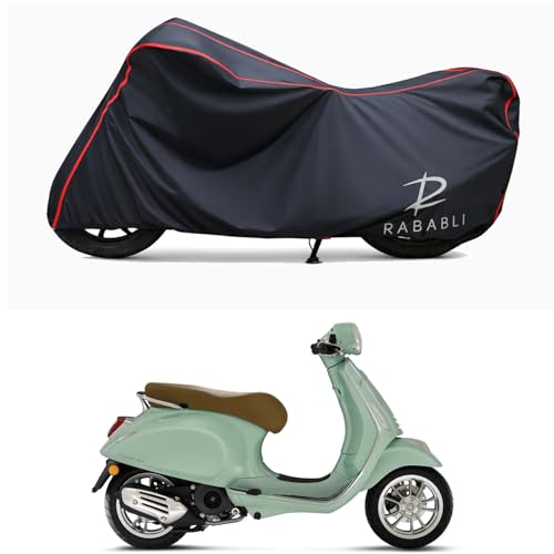 Image of Waterproof Bike Body Cover Compatible for | Vespa Elettrica STD | Taffeta Fabric, Red Piping Design, Bottom Elastic Fit | Dustproof, Sun UV & Rain Protection for All Bikes