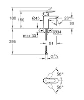 GROHE BauEdge, Waschtischarmatur, wassersparend (Wasserhahn für das Bad, 15cm hoch, mit Keramikkartusche, einfache Installation am Waschbecken), chrom, 23330000 – Ansicht 3