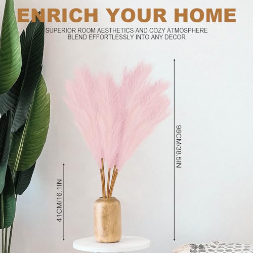 Lighterday 7 Pcs Pampas Grass Artificial 38"/97cm Large PampasGrass Dried Tall Pampas Grass Floor Vases Fluffy Faux PampasGrass for Wedding Living Room Bedroom Boho Home Decor (Beige) - Image 2