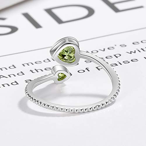 S925 Sterling Silver August Birthstone Rings Band For Teen Girls Women - Adjustable Olive Green Heart Promise Ring Knuckle Rings - Birthday Thanksgiving Day Christmas Valentine's Day Party Graduation Gifts Jewelry For Friends & Girlfriend #TOP3