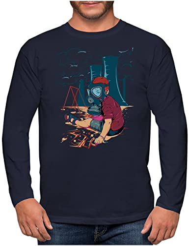 T-shirt manches longues homme au motif imprimé amusant Atom Play bleu marine
