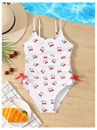 Image of Milumia Girl's Floral One Piece Swimsuit Bow Tie Side Spaghetti Strap Bathing Suit