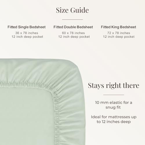 Image of Huesland 300 TC Premium 100% Pure Cotton Luxe Soft Touch Fitted Single Size Bedsheet Cotton with 2 Pillow Covers | Misty Jade | 36 x 78 Inches