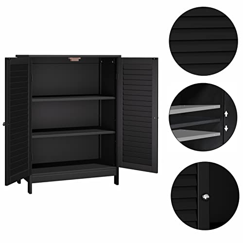 Reettic Bathroom Freestanding Storage Cabinet, Floor Storage Cabinet With 2 Doors, Bathroom Cabinet With Adjustable Shelf, 23.6" L X 11.8" W X 31.5" H, Black Bmgz301B #TOP6