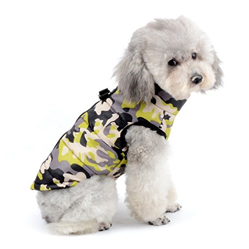 SELMAI Jacke/Mantel für Kleine Hunde Wasserdicht Hundmantel mit D-Ring Geschirr Fleecejacke Camouflage für Hunde Katze Kostüm Warme Haustierkleidung für den Winter Gelbee Camouflage S Cover
