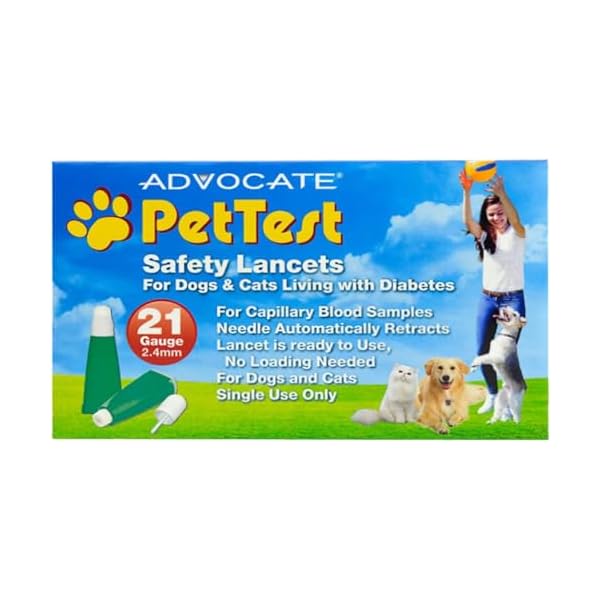 PetTest Safety Lancets for Diabetes Testing with Dogs & Cats, 21 Gauge, Diabetic Monitoring Blood Test Lancets, Easy Pricker for Testing for Blood Glucose in Diabetic Pets (100 Count)