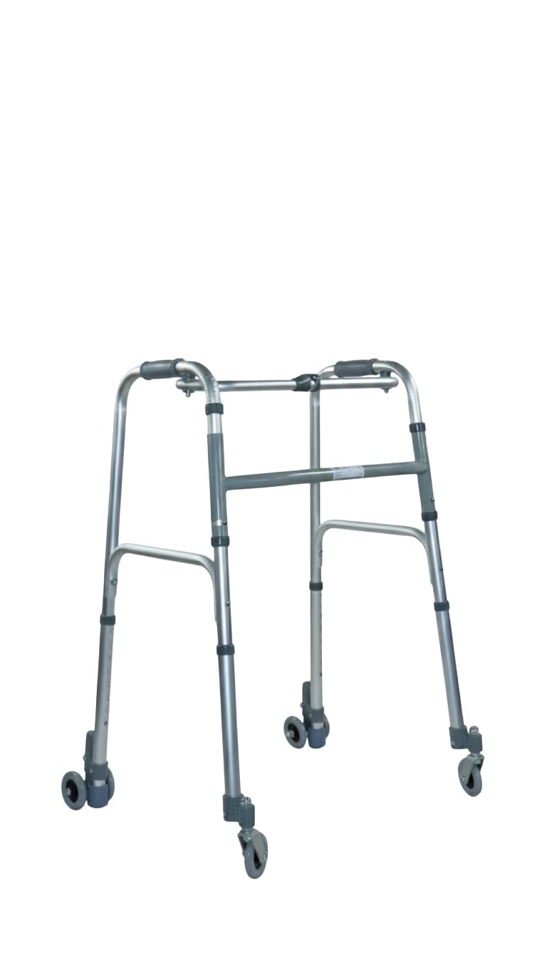 Ausilium Deambulatore Pieghevole a 4 Ruote in Alluminio, Ruote Anteriori Piroettanti e Posteriori Gemellate con Freno, Manopole Ergonomiche Imbottite, 3,​4 kg, Portata 120 kg, Altezza Regolabile