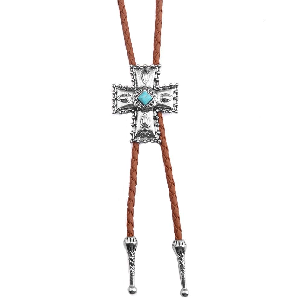 Joxevyia Bolo Tie for Men Vintage Cow Skull Leather Rope Western Cowboy Necktie Vintage Bola Tie Gift for Him