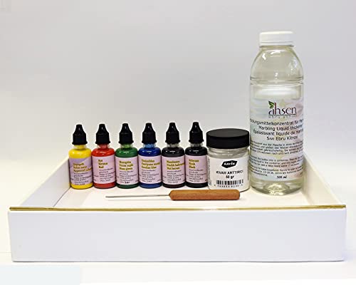 Marble Marmorierfarbe A4, Grundfarben Set, 6 x 30 ml Farbe in violett, gelb, rot, blau, grün und schwarz, zum Marmorieren von Holz, Glas, Kunststoff, Papier, Metall und Styropor Cover