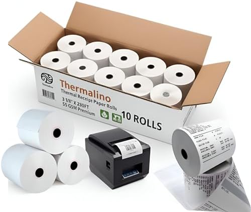 (10 Rolls) 3 1/8" x 230ft Thermal Paper Rolls- BPA Free 80mm, Rec...