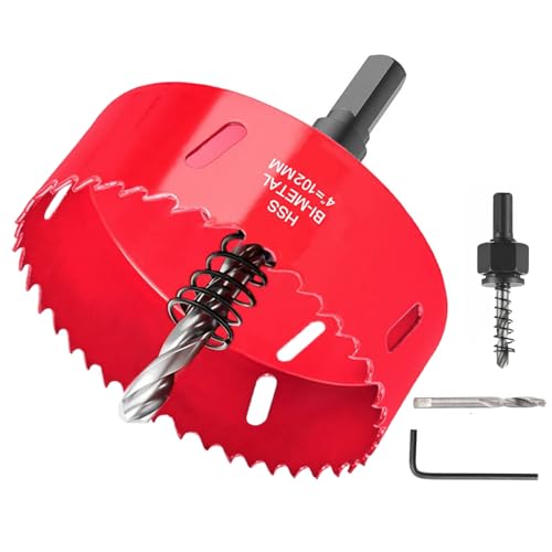 4 Inch Hole Saw with Arbor HSS Hole Saw with Mandrels M42 Bi-Metal Hole Cutter Drilling Soft Wood Plywood Drywall PVC