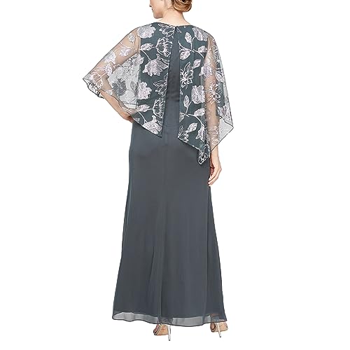 Image of S.L. Fashions Women's Long Sequin Lace Beaded Capelet Overlay Mother of The Bride Dress, Formal Evening Gown