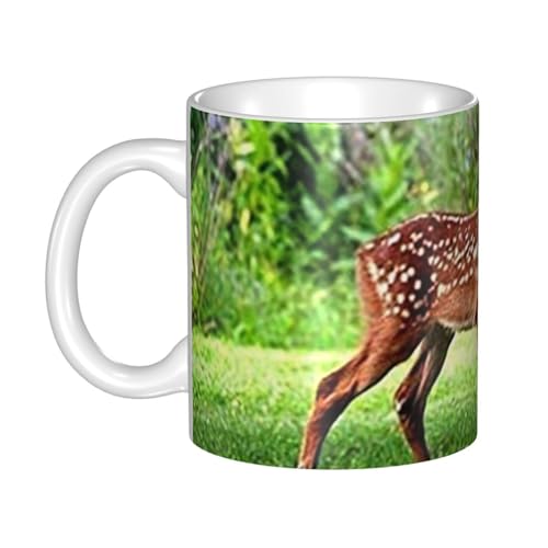 マグカップ - セラミックコーヒーカップ、ミルクカップ、(330ml) - 耐熱性、耐寒性、大容量、軽量、環境に優しい - ギフト選択(小さな鹿の赤ちゃんアニル)