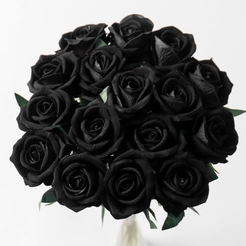 10 Pcs Artificial Roses, Black Fake Roses Artificial Flowers, with Stems Fake Artificial Black Roses Silk Flowers - Image 4
