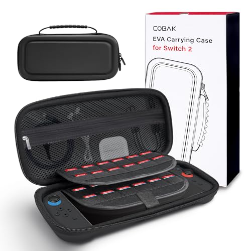 CoBak Large Capacity Carrying Case for Nintendo Switch 2 ( 2025 ) , Ultra Slim Premium EVA Travel Pouch with 24 Game Cartridges, Screen Protective Cover, Accessories Storage Bag, Black