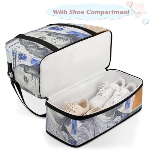Large Weekender Overnight Bags Dollar One Hundred Money Travel Duffel Bag for Women Men Gym Bags With Shoe Compartment Foldie Travel Tote Bag Carry On Personal Item Bag for Travel Gym Sports4