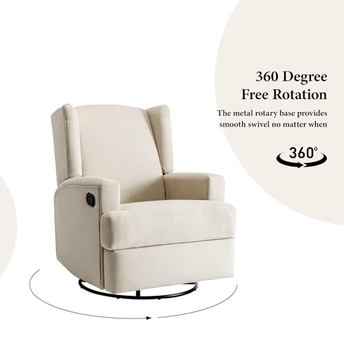 Image of Swivel Rocker Recliner Chairs Set of 2, 360 Swivel Wingback Recliner Chairs for Adults, Upholstered Glider Rocking Chair with High Back, Deep Seat for Living Romm Bedroom, Cotton Linen, Beach