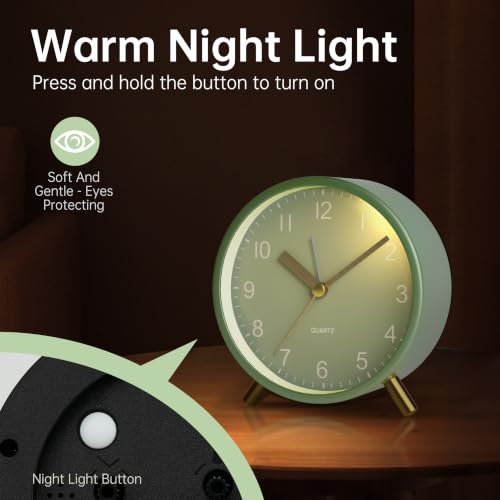 JALL Analog Alarm Clock, 4 inch Super Silent Non Ticking Small Clock with Night Light, Battery Operated, Simple Design, Easy Setting for Office, Bedroom, Bedside, Desk, Teens, Elders, Adult, Green - Image 4