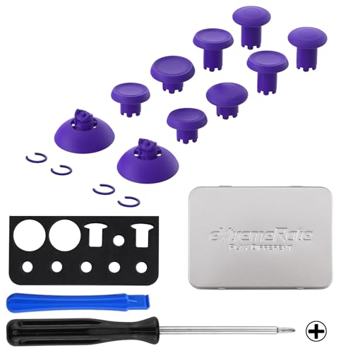 Image of eXtremeRate ThumbsGear V3 Interchangeable Ergonomic Thumbsticks for PS5 Controller, Replacement Analog Thumb Sticks for PS4 Controller - 4 Height Adjustable Convex & Concave Grip Joysticks - Purple