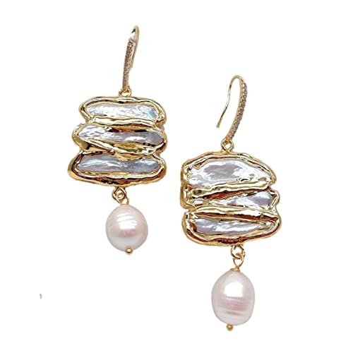 Boucles d'oreilles perle d'eau douce anti irritation crochet pavé léger