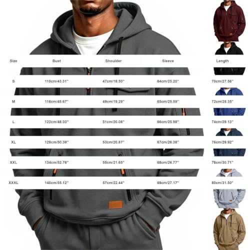 Work Hoodies for Men Quarter Zip Pullover Utility Pockets Hooded Sweatshirt - image 7