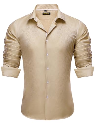 Mens Silk Paisley Dress Shirt – Long Sleeve Button-Down
