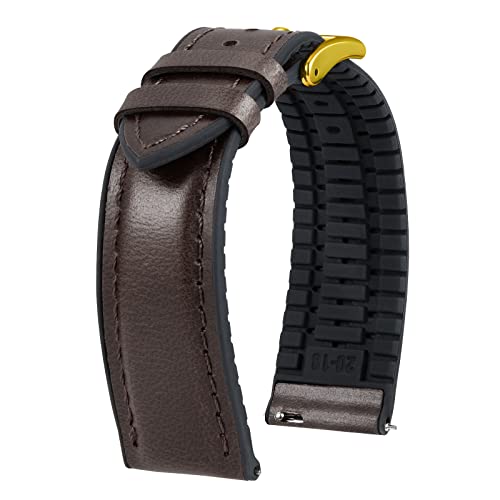 Image of BINLUN Leather Watch Band 14mm 16mm 18mm 19mm 20mm 21mm 22mm Quick Release Premium Oil Wax Leather and Breathable Silicone Hybrid Watch Bands Replacement Strap for Men Women