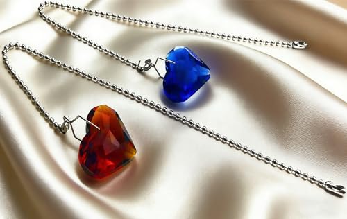 Image of 2Pcs Crystal Ceiling Fan Pull Chain Extender with Connector, 12 inch | K9 Crystal Glass, Not Acrylic, Heart Prism, Cut-To-Length Adjustable, Snap-On Connector For Fan, Light, Lamp (Amber+Blue)