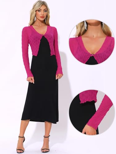 Image of Allegra K Bolero Shrug for Women's Sheer Mesh Tie Front Textured Crop Shrug for Evening Dresses