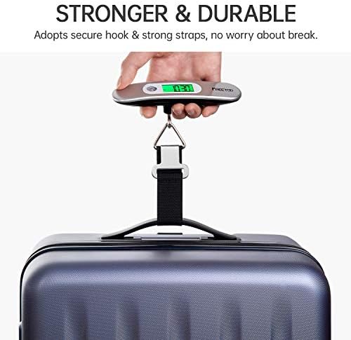 FREETOO Luggage Scale Portable Digital Hanging Scale for Travel, Suitcase Weight Scale with Superior Piano Lacquer 110 Lb/ 50Kg Capacity, Battery Included, Silver, 4 x 12 x 4 cm