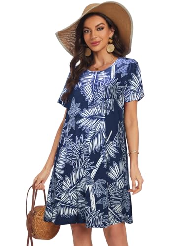 Image of My Sky Summer Dresses for Women 2026 Casual Short Sleeves Tshirt Flowy Beach Plus Size Sundress with Pockets
