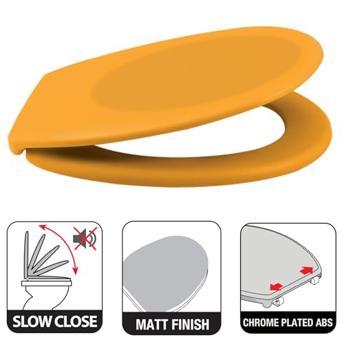 Spirella Premium Oval Toilet Lid with Matte Finish and Soft Close Mechanism Antibacterial Toilet Seat Made of Duroplast and Rustproof Stainless Steel Yellow - Image 3