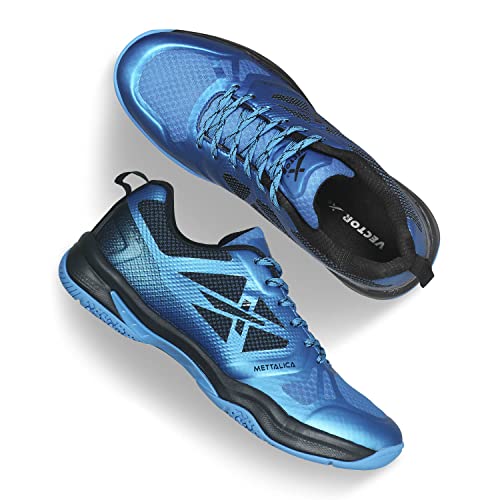 Vector X Mettalica Badminton Shoe for Mens|EVA & Rubber Sole with Breathable mesh Upper with with TPU Film for Sports, Badminton, Volleyball, Squash, Table Tennis