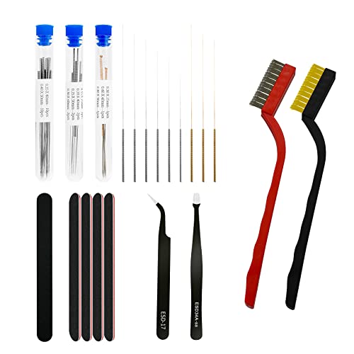 AJOYIB 3D Drucker Düsenreiniger Kit, 9 Größen von Düsenreinigungsnadeln Mit heißem Ende Pinsel 3D-Modell-Schleifstreifen 40 Pcs 3D-Drucker-Werkzeug-Kit