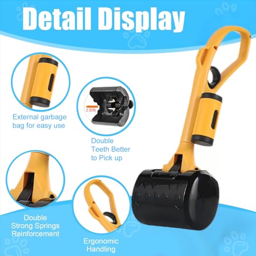 Image of Pooper Scooper for Large Medium & Small Dogs Heavy Duty, 14.18 inchLong Handled Dog Poop Scooper for Grass,Durable Dog Poop Pick Up Tool, Poop Grabber with 2 Dog Poop Bags 1 Dispenser Poop Scoop，