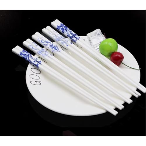 Baguettes en Porcelaine Bleue et Blanche 5 Paires de Baguettes en Céramique de Se Japonais Passent au Lave-Vaisselle Coffret Cadeau de Baguettes de Style Classique Réutilisables avec Boîte E