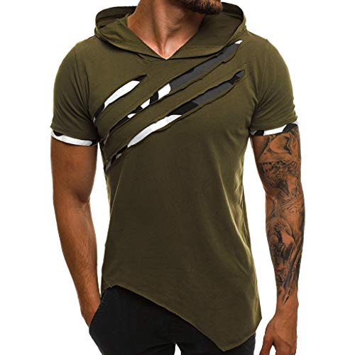 T-shirt à capuche homme vert taille 34 décontracté