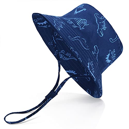 benpen Baby Sonnenhut Kleinkind Sommer Jungen Hut Doppelseitig Sonnenschutz Hut Breite Krempe Strandhüte/Kappen für Kinder Mädchen, Dinosaurier-blau, 1-2 Jahre Cover