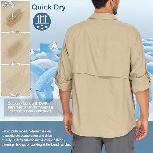 Mens Safari Shirts Long Sleeve UV Protection Hiking Fishing UPF 50+ Quick Dry Camping Travel Shirts2