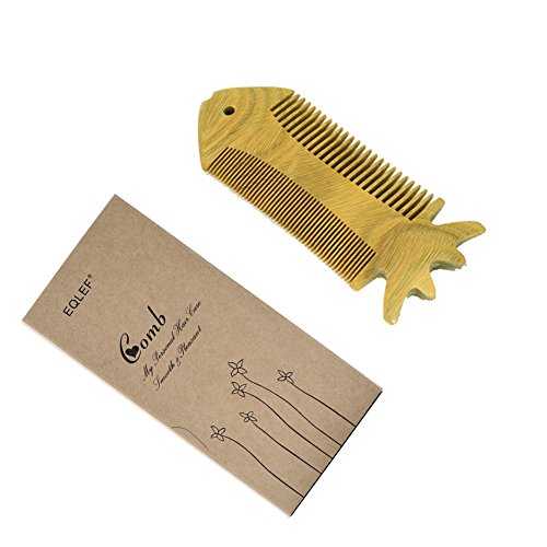 EQLEF® Green sandalwood no static handmade comb, mustache wood comb, Beard wooden comb, comb for facial hair, Pocket comb (fish)