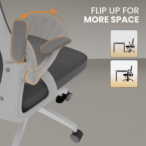 Image of Spark Ergonomic Mid Back Office Chair with 3D Adjustable Armrest, Lumbar Support, Revolving Mesh Chair - Home & Office | 3 Years Warranty (White-Grey)
