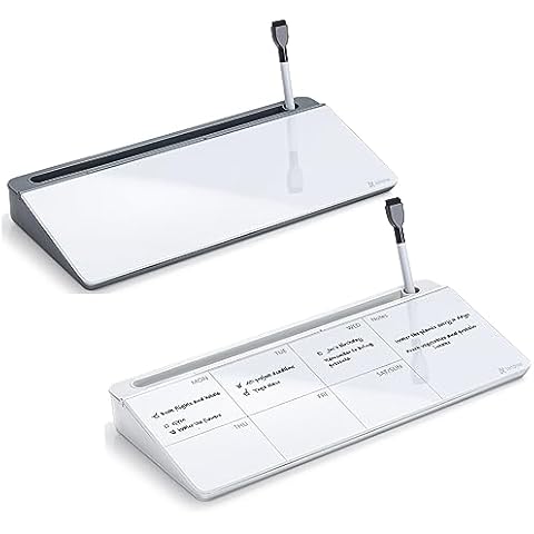 Desktop Glass Whiteboard Gray and White with Weekly Planner, Varhomax Desk Organizer Solution for Home Office School Art Beauty Supplies Cover
