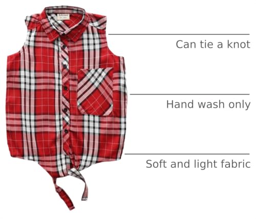Image of Little Big Girls Sleeveless Woven Plaid Button Down Shirts with Collar Red Black Navy Color
