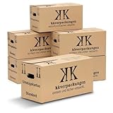 KK Verpackungen 30 Umzugskartons | Exklusiv: Griff-Verstärkungsfaden | 65 Liter, extra groß, 64x30x34 cm Umzugskisten, Nachhaltig, Beschriftungsfeld groß, Aufbewahrungsbox für schwere Lasten & Archiv