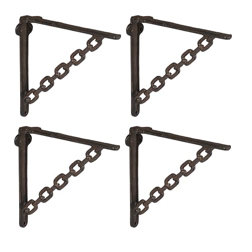 Relaxdays Escuadras para Estanterías, Set 4, Hierro Fundido, Diseño de Cadenas, Ángulos Estante, 5x4x22 cm, Marrón, 18,5 x 4 x 22 cm