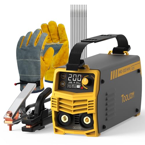 TOOLIOM 200A 110V Mini Stick Welder MMA ARC Welding DC Inverter Welding Machine with Electrodes & Gloves IGBT Portable Welder with Hot Start Arc Force Anti-Stick