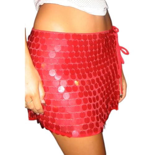 Women Y2k Sequin Mini Skirt Sparkly Mesh Short Skirt Rhinestone Beaded Bodycon Skirt Party Club Streetwear